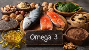 Omega-3 Rich Foods: Salmon Fish Oil Walnuts Flax Seeds and Fish Oil Capsules