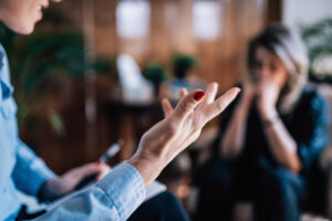 CBT or Cognitive Behavioral Therapy Session, Therapist Talking to Patient, CBT for panic attacks